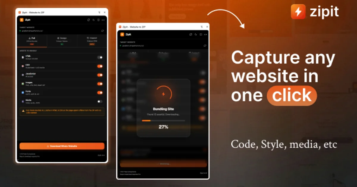 ZipIt — Extract Code, Colors, Fonts & Assets from Any Website social preview