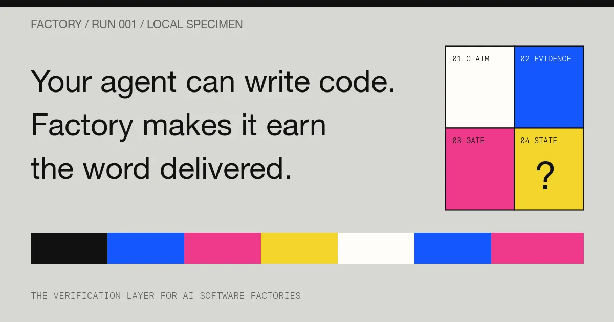 Factory - Delivery gates for AI coding agents. Turn your flow to factory. social preview