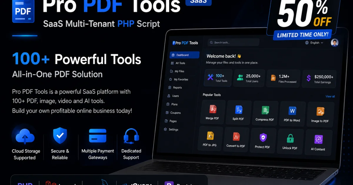 Pro PDF Tools – SaaS Multi-Tenant PHP Script social preview