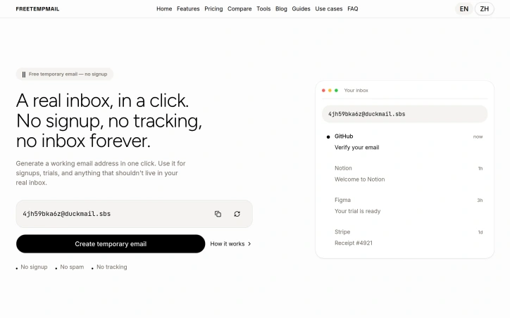 Preview of Freetempmail
