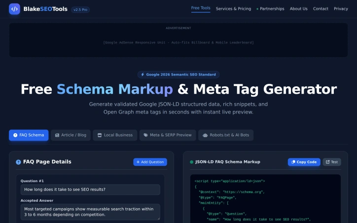 Preview of Blake SEO Tools