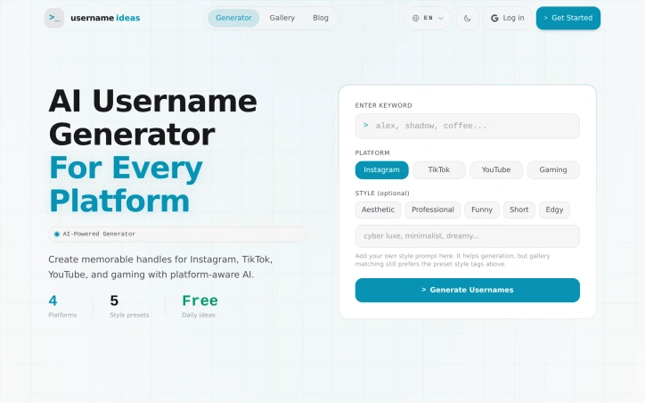 Preview of Username Ideas Generator