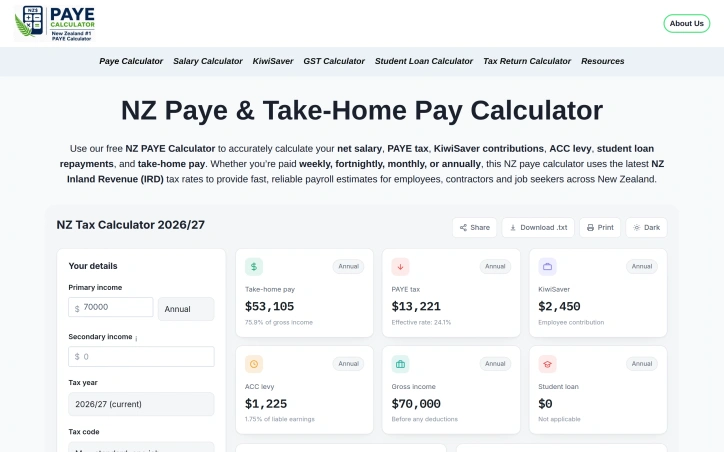 Preview of PAYE Calculator NZ