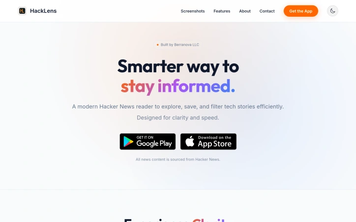 HackLens – hacker news reader preview