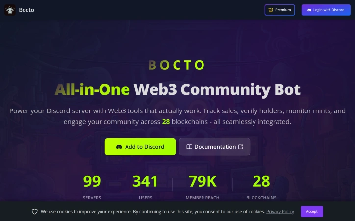 Preview of Bocto - All-in-one web3/web2 community Discord bot