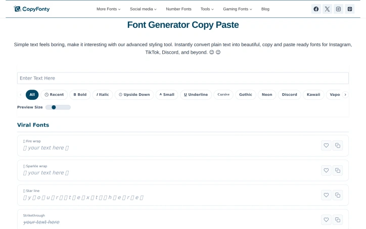 Preview of Copy Fonty – Fancy Font Generator