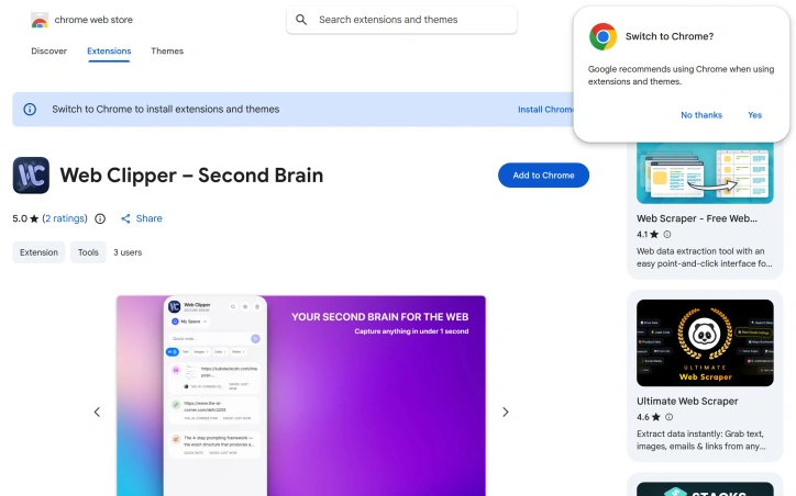 Preview of Web Clipper - Second Brain