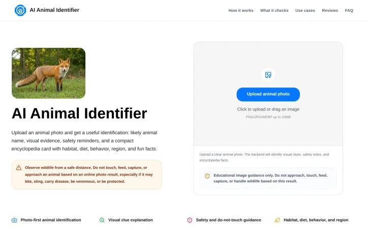 Preview of AI Animal Identifier