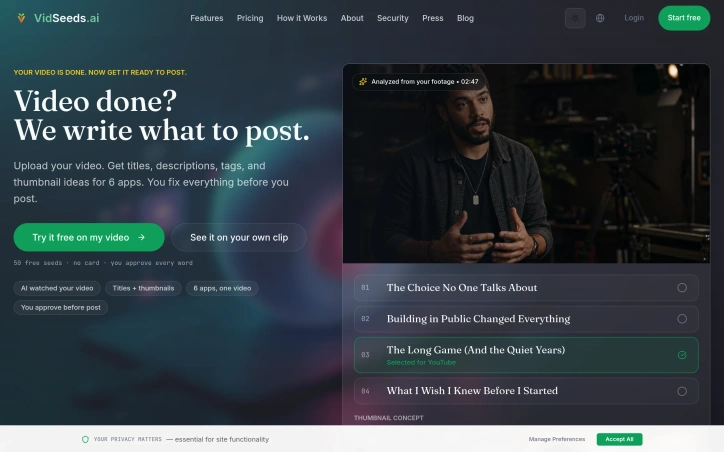 Preview of VidSeeds.ai