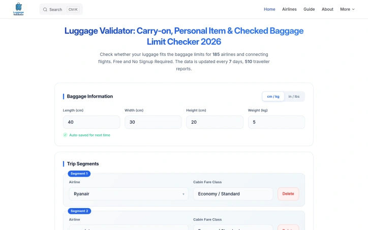 Preview of Luggage Validator