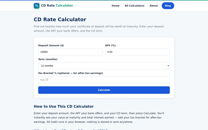 Preview of CD Rate Calculator