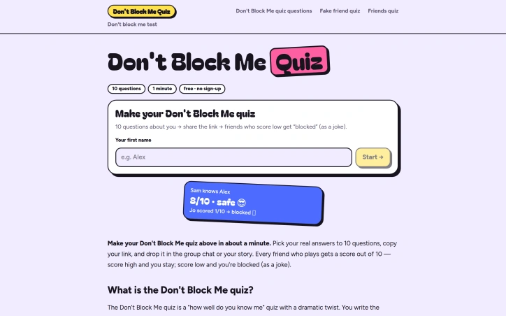 Preview of Don't Block Me Quiz