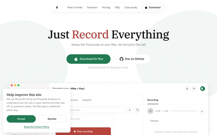 Preview of Corder. The Mac recorder with no bot in the call