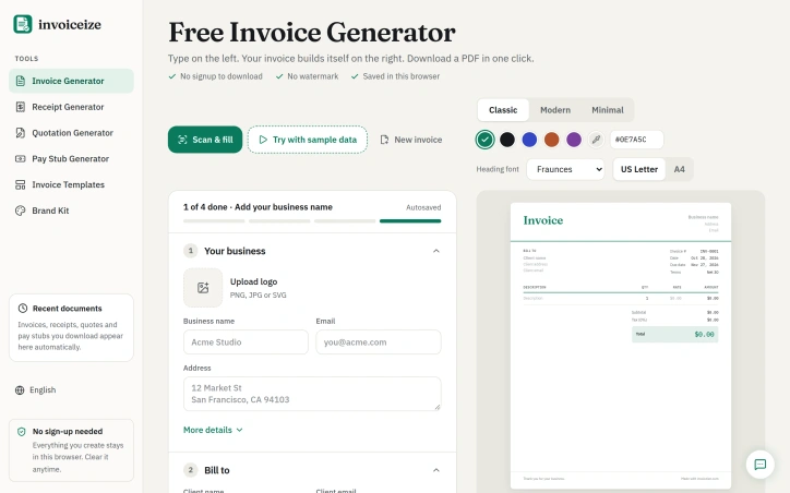 Preview of Invoiceize