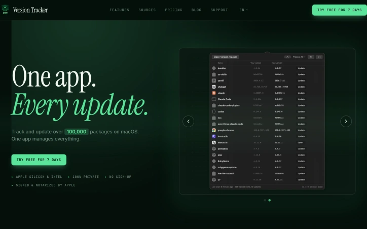 Preview of Version Tracker