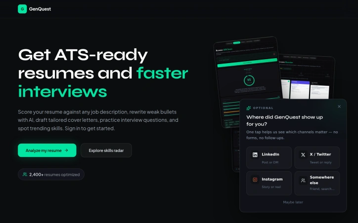 ATS Resume Checker & Score – GenQuest preview