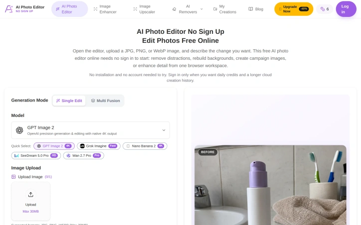 Preview of AI Photo Editor No Sign Up