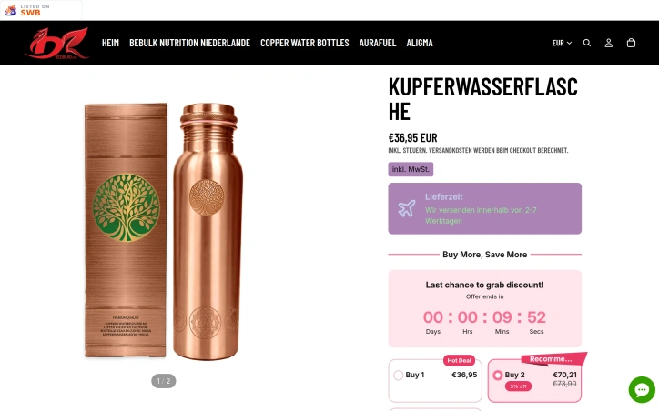 Preview of 100% REINE KUPFER-WASSERFLASCHE CHAKRA