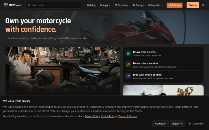 Preview of RPMVault - Motorcycle Garage Tracker, Catalog & Maintenance