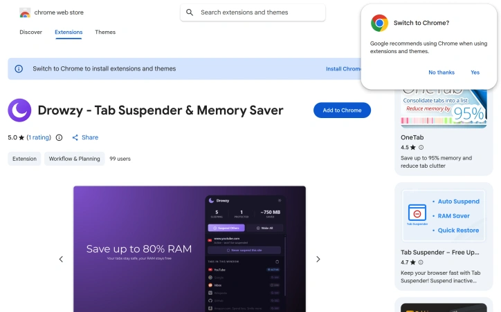 Drowzy - Tab Suspender & Memory Saver preview