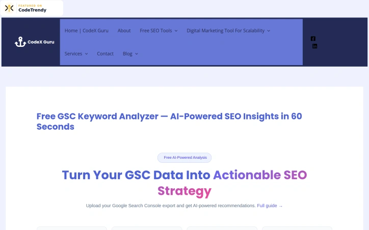 Preview of Free GSC Keyword Analyzer — AI-Powered SEO Insights in 60 Seconds