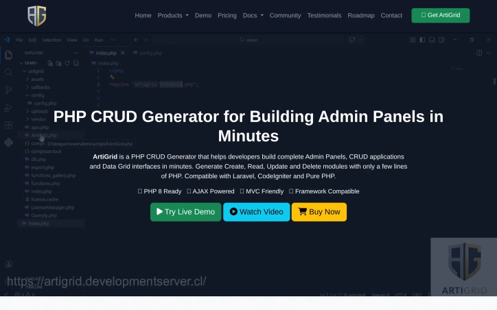 Preview of ArtiGrid - PHP CRUD Generator & Admin Panel Builder for PHP