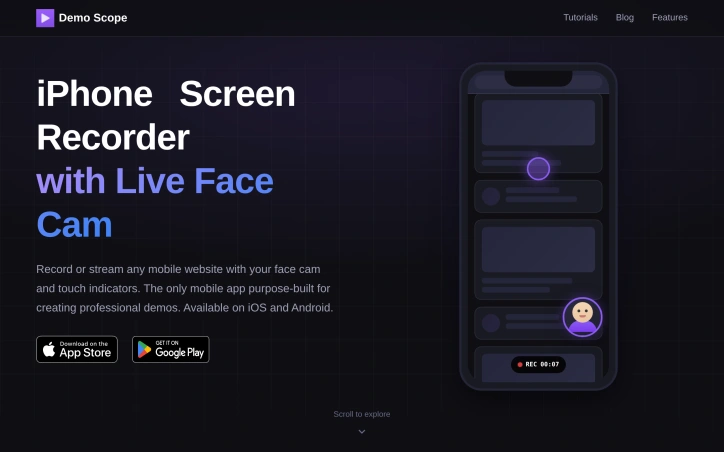 iOS Live Face Cam Screen Recorder preview
