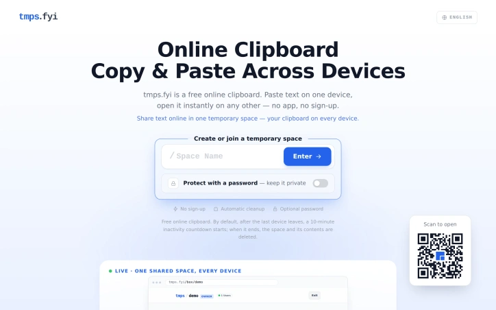 Preview of tmps.fyi – Online Clipboard