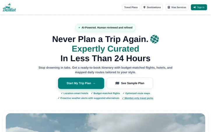 DestList DFY Travel Planning System preview