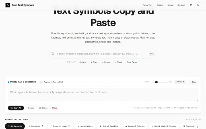 Preview of Free Text Symbols