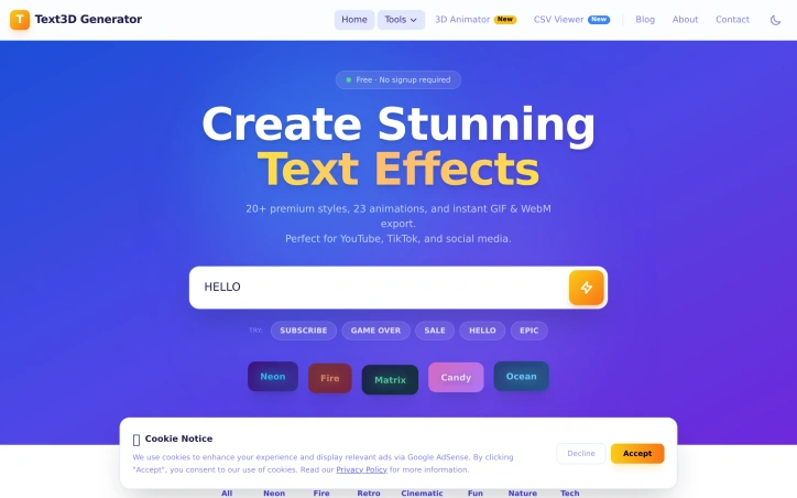 Preview of Text3D Generator