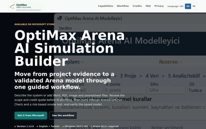 Preview of OptiMax Arena AI Simulation Builder