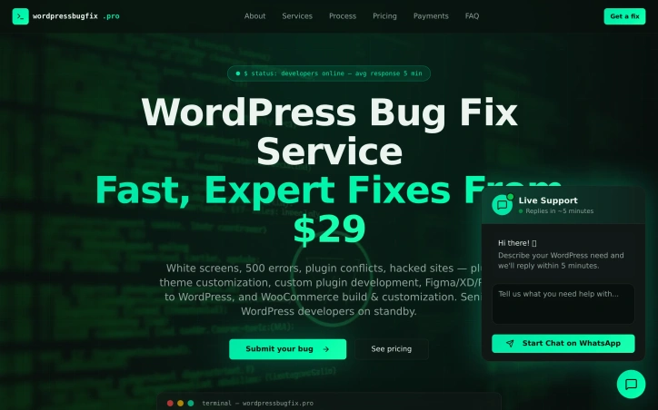 Preview of WordPress Bug Fix Service