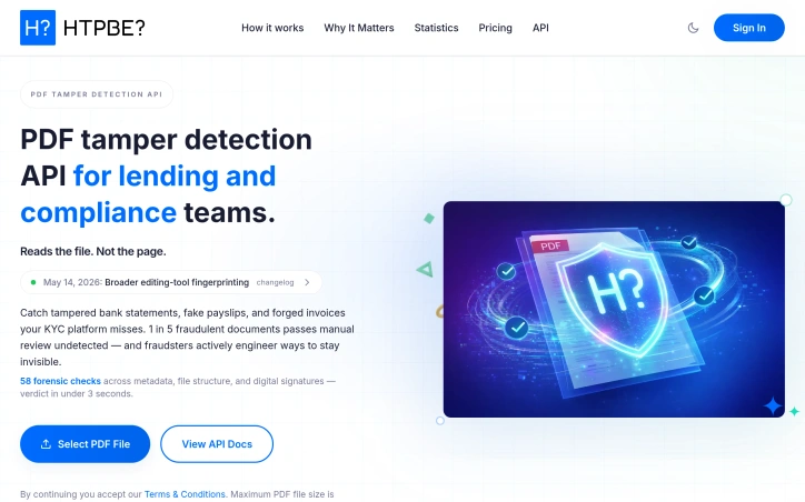Preview of HTPBE PDF Tamper Detection API