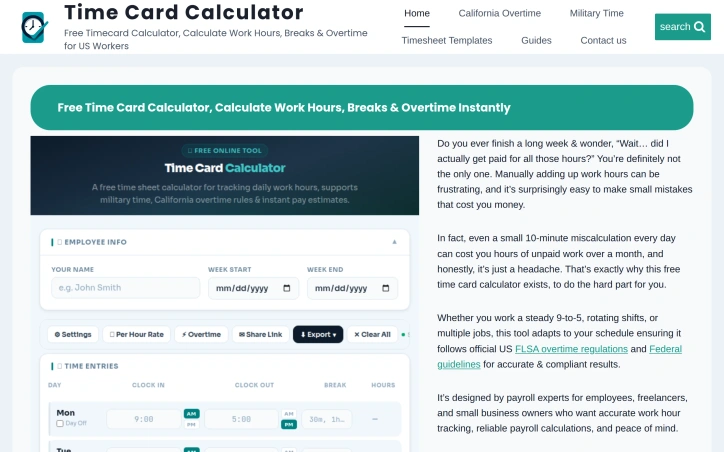 Preview of Time Card Calculator