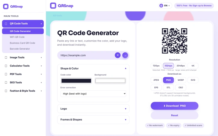 Preview of QRSnap | Free Online QR Code Generator